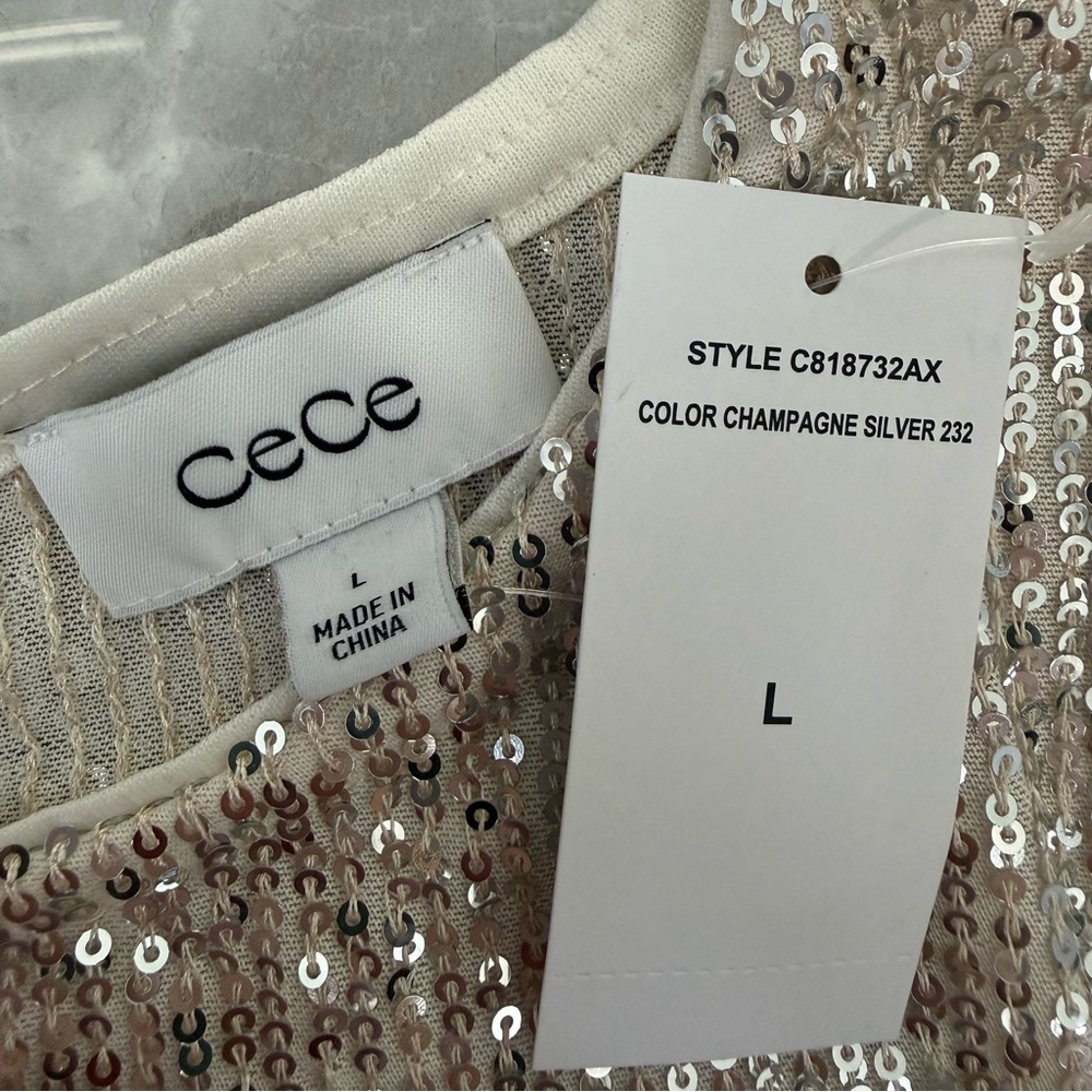 Women’s Cece Sleeveless Sequin Peplum Ruffle Top Party Holiday Size Large - Picture 11 of 16